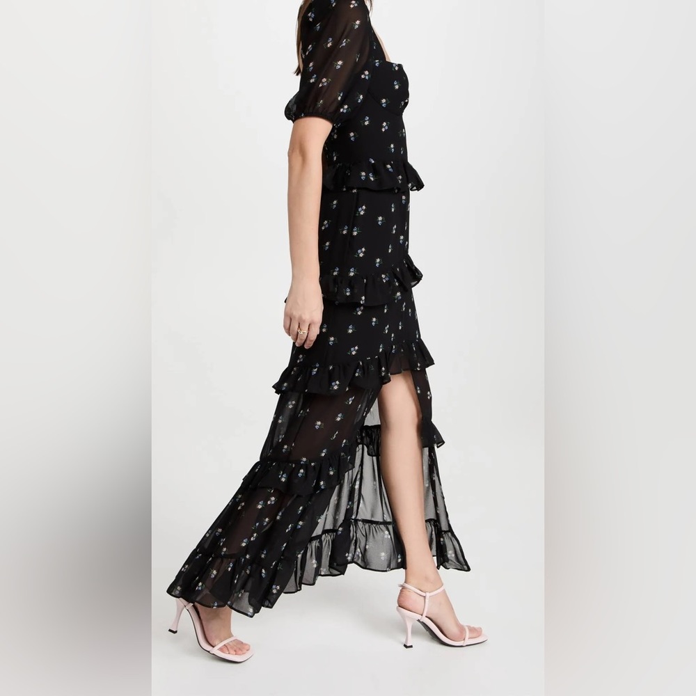 WAYF Cici Bustier Tiered Maxi Dress in Black Ditsy, Size Small - Picture 3 of 10